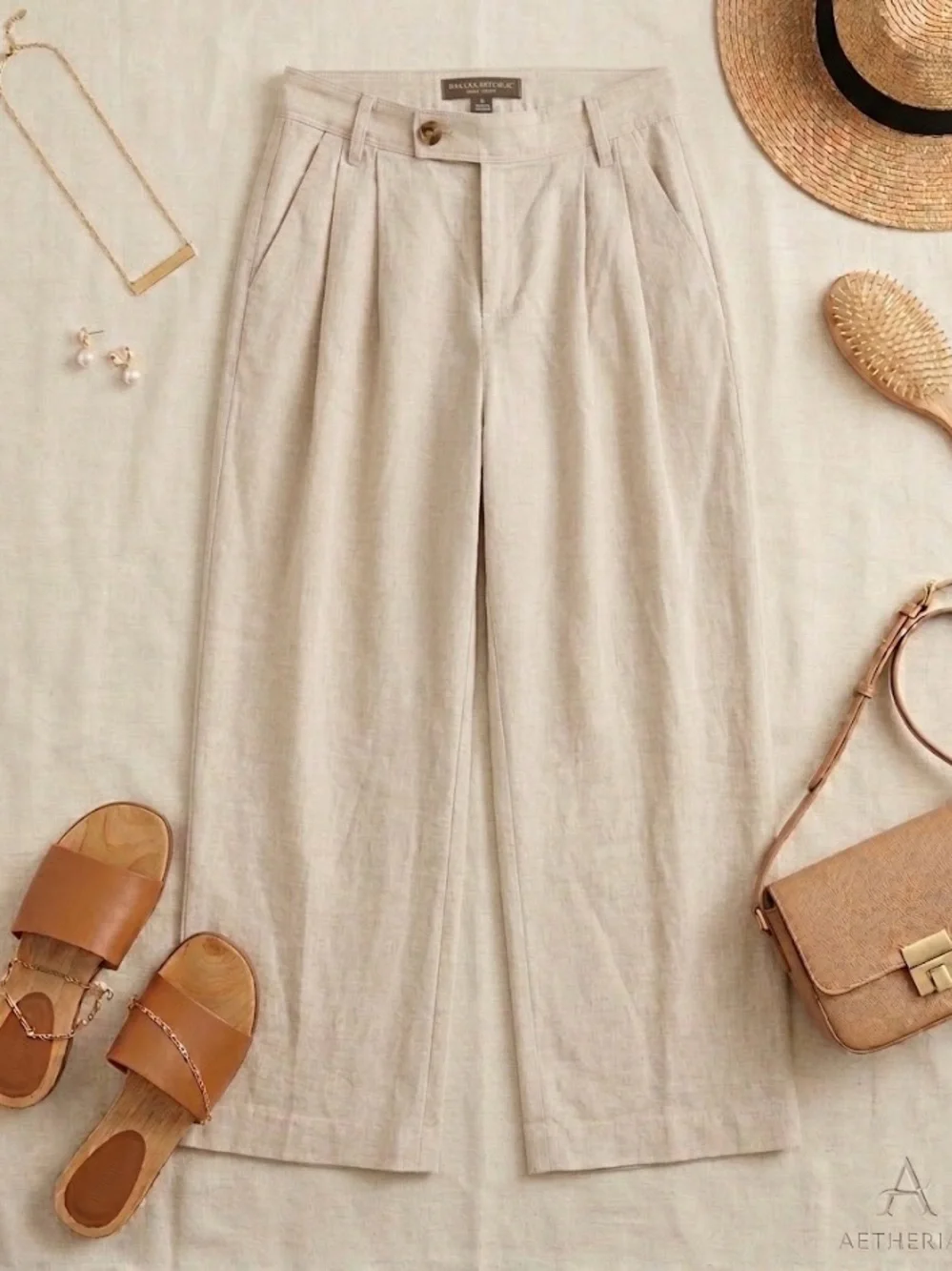 Banana Republic Linen Wide-Leg Pants — Light Beige